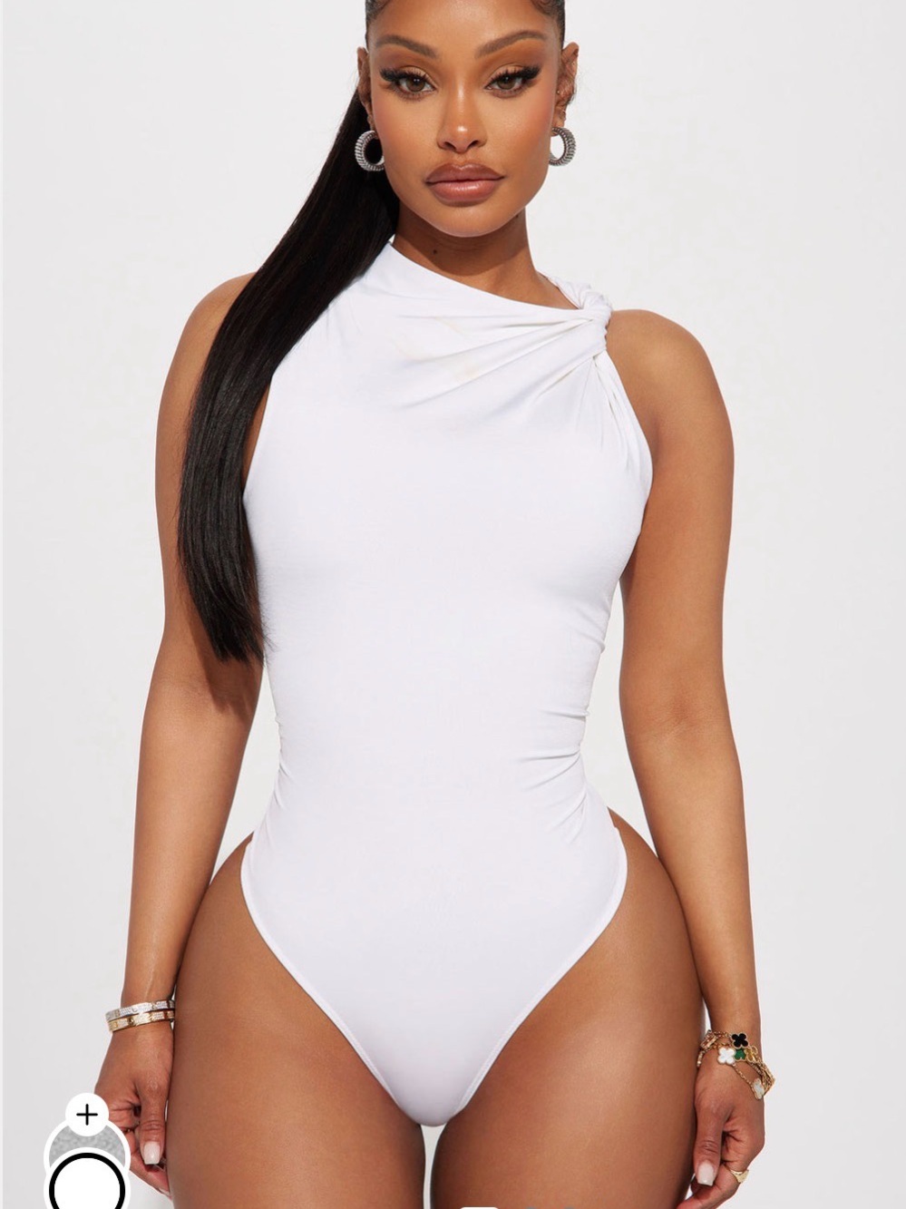 Fashion Nova White One-Shoulder Knot Bodysuit Jumpsuit